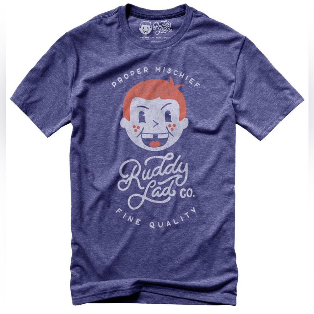 RUDDY LAD | CLASSIC LOGO HEATHER BLUE Proper Mischief TShirt Mens Size Small Tee